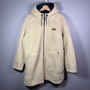 L.L. Bean Women’s Mountain Pile Hooded Fleece Coat Plush Sherpa XL Natural
